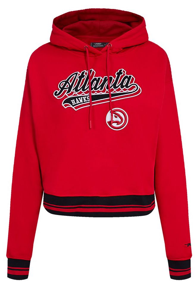 Pro Standard Women's Atlanta Hawks Red Script Tail Rib Cropped Fleece Pullover Hoodie product image