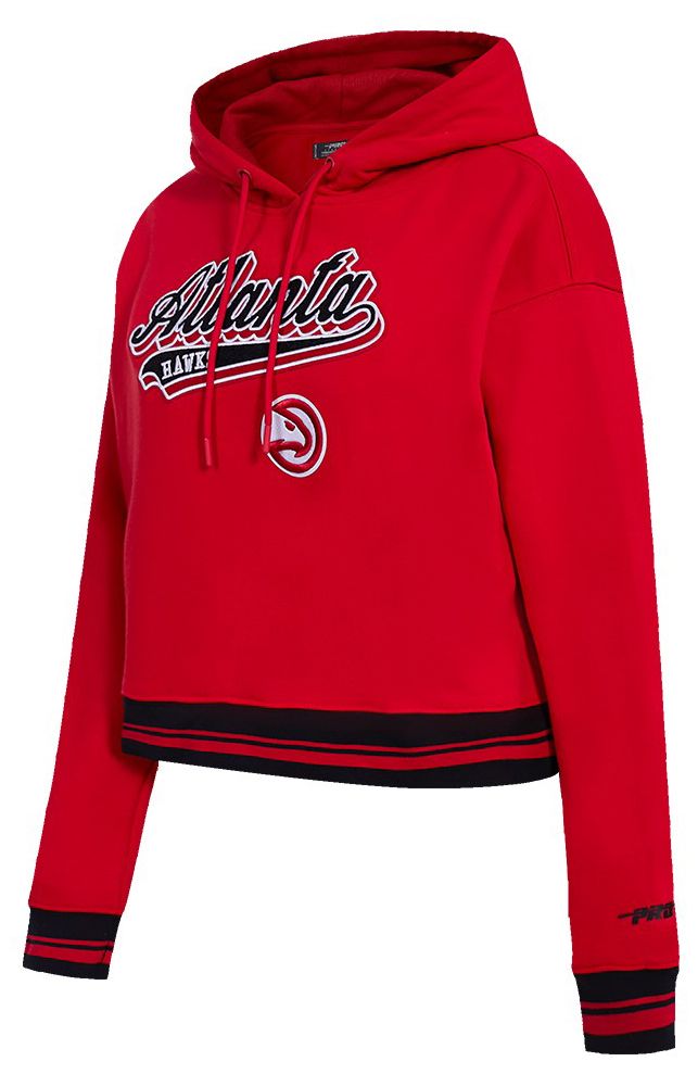 Pro Standard Women's Atlanta Hawks Red Script Tail Rib Cropped Fleece Pullover Hoodie product image