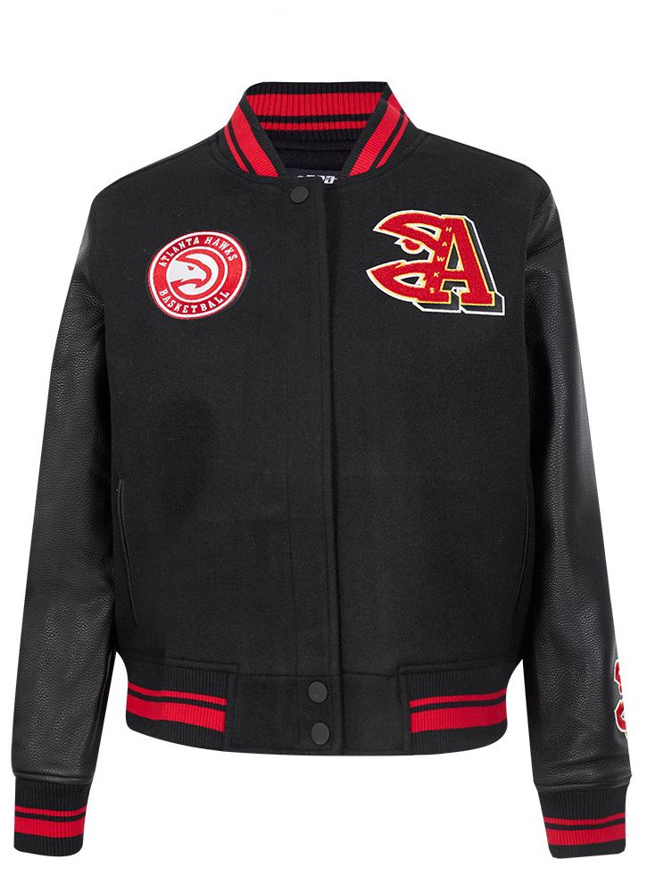 Pro Standard Women's Atlanta Hawks Black Mash Up Rib Wool Varsity Jacket product image