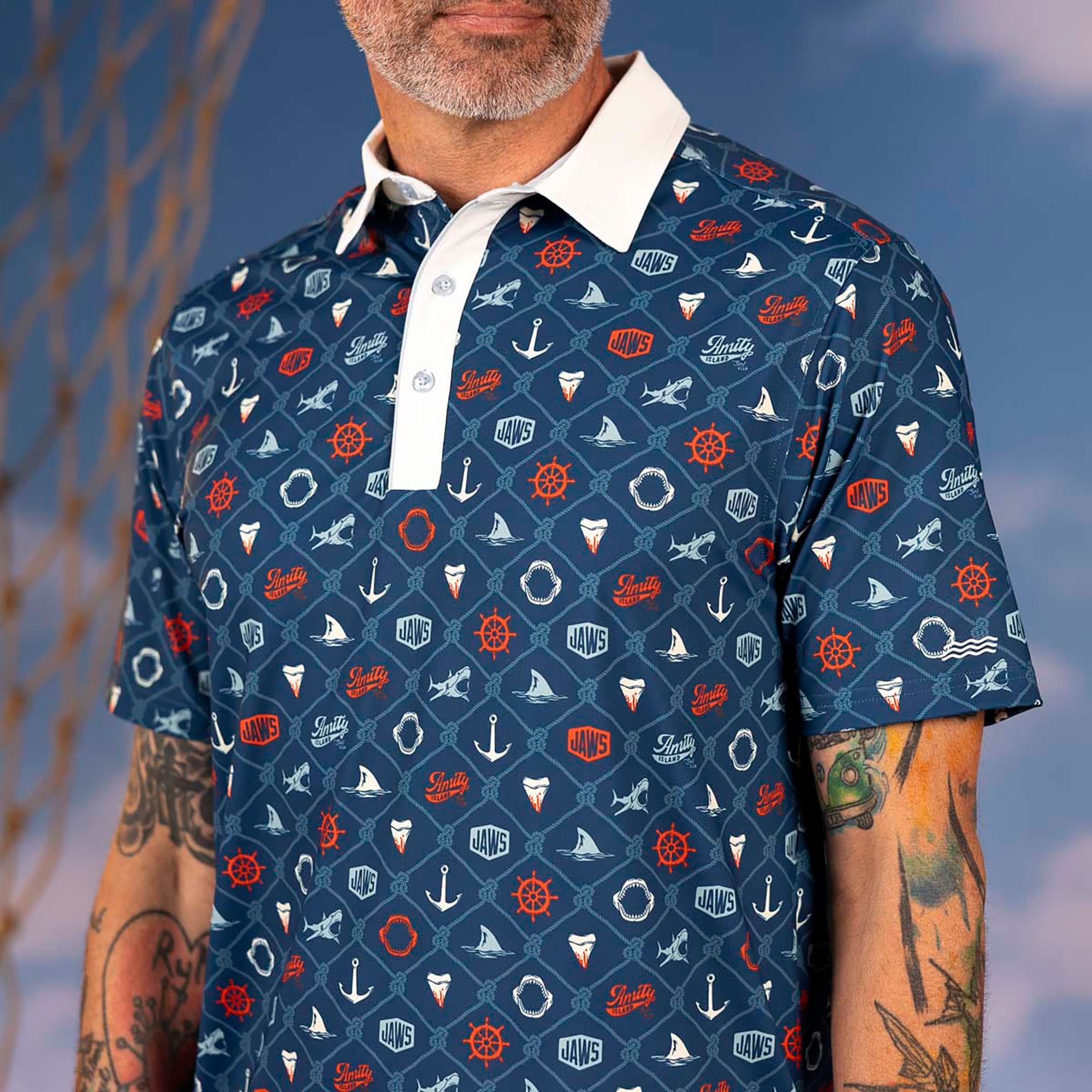 Breakfast Balls X Jaws Men's Teeth, Tide, And Terror All-Day Golf Polo product image