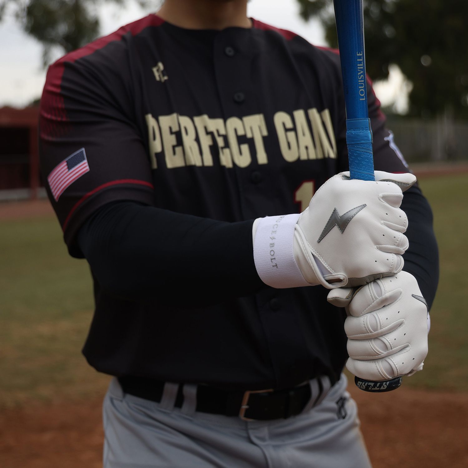 BRUCE BOLT Men's Chrome Series Long Cuff Batting Gloves product image