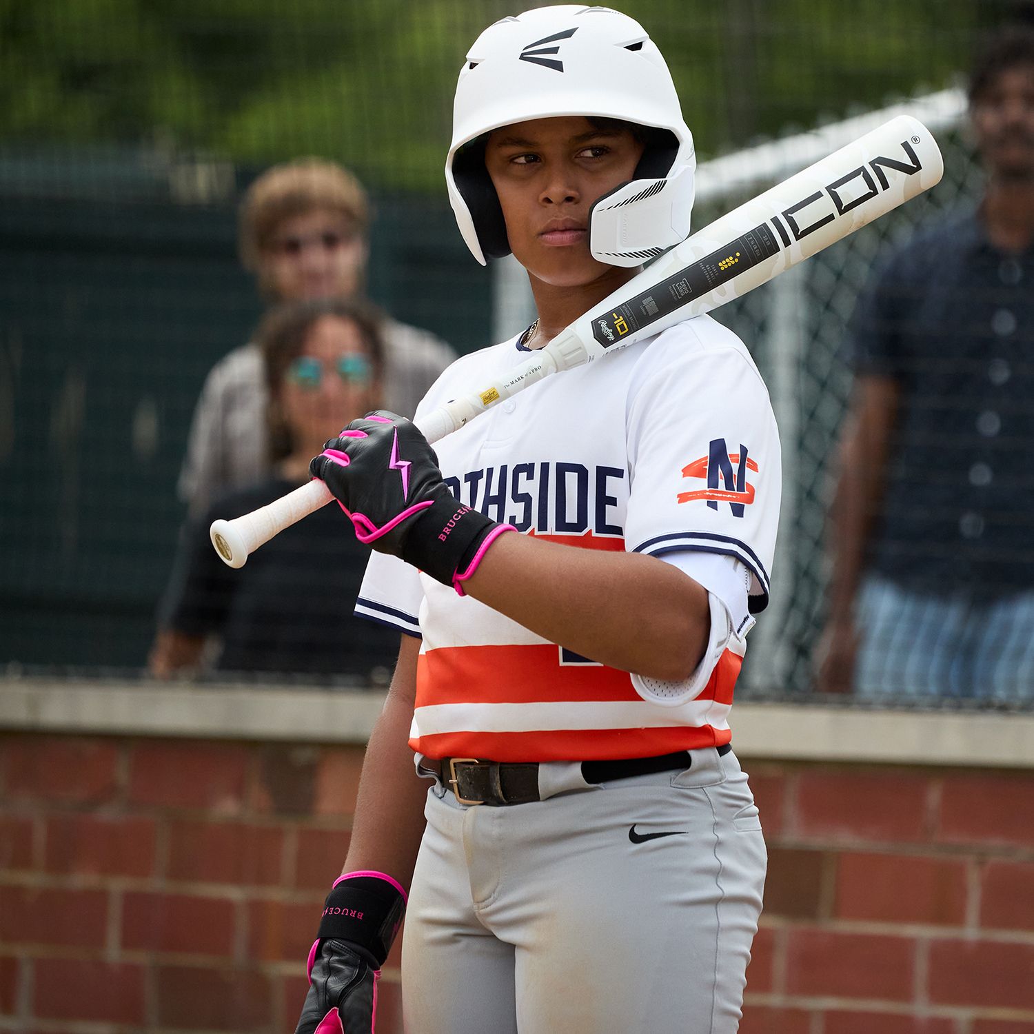 BRUCE BOLT Women's Long Cuff Pink/Black Batting Gloves product image