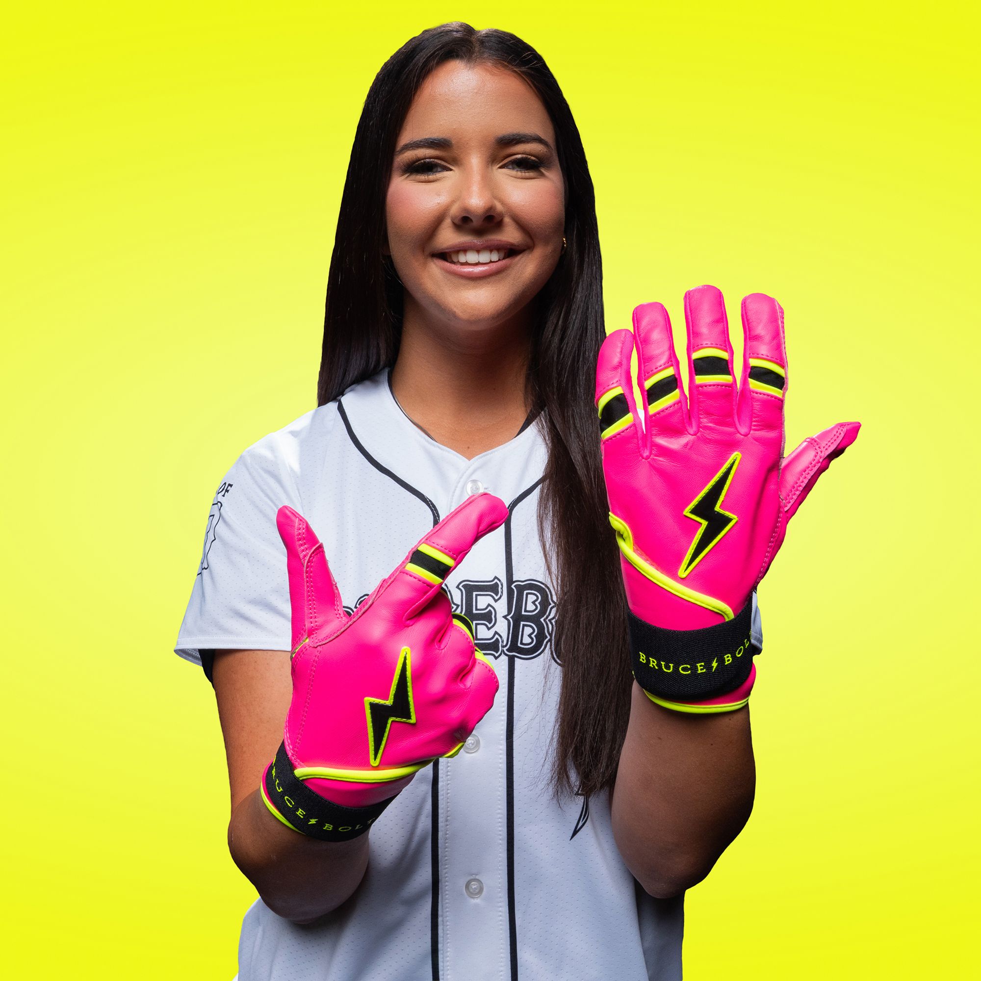 Bruce Bolt Women's Pink Lightning Long Cuff Batting Gloves product image