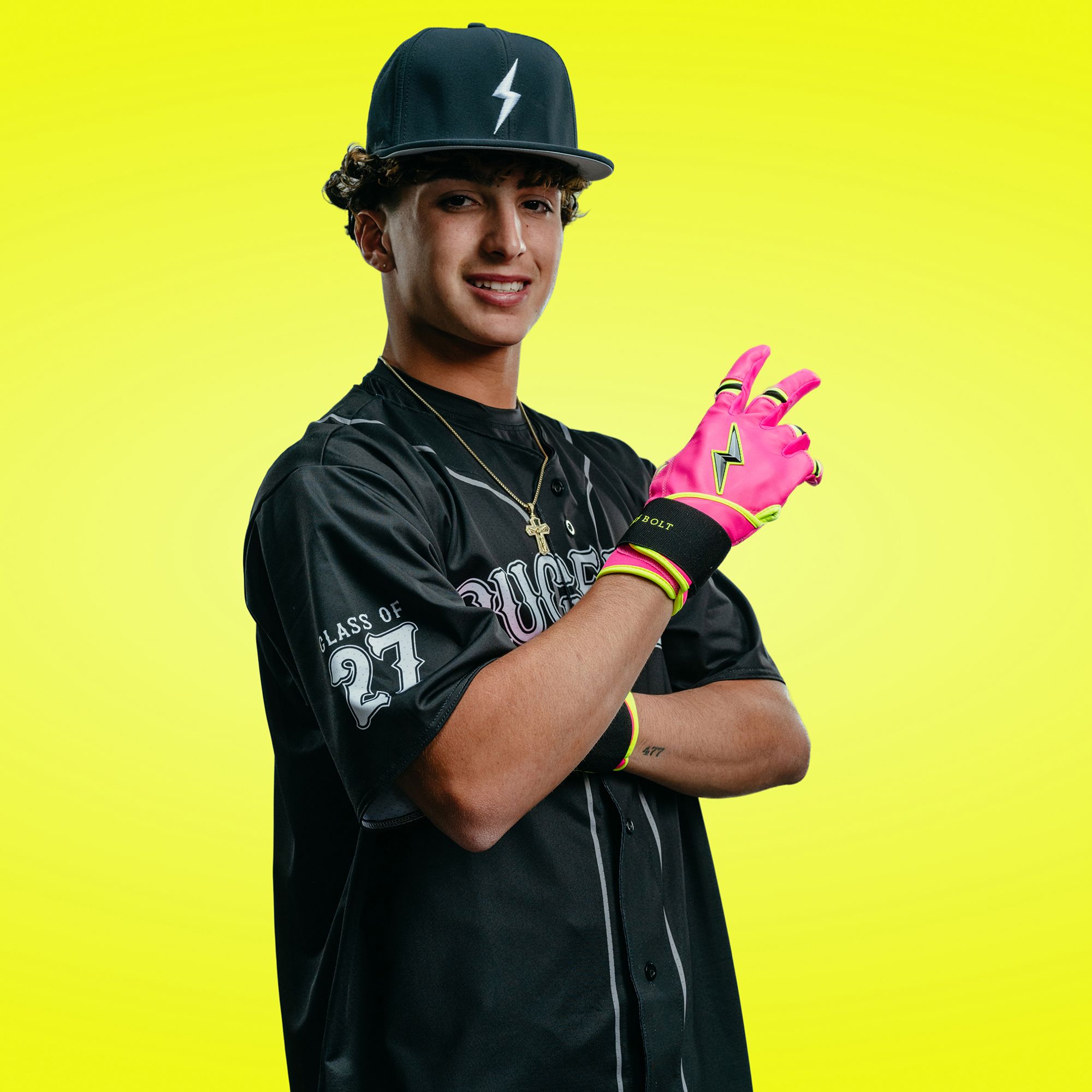 Bruce Bolt Men's Pink Lightning Long Cuff Batting Gloves product image