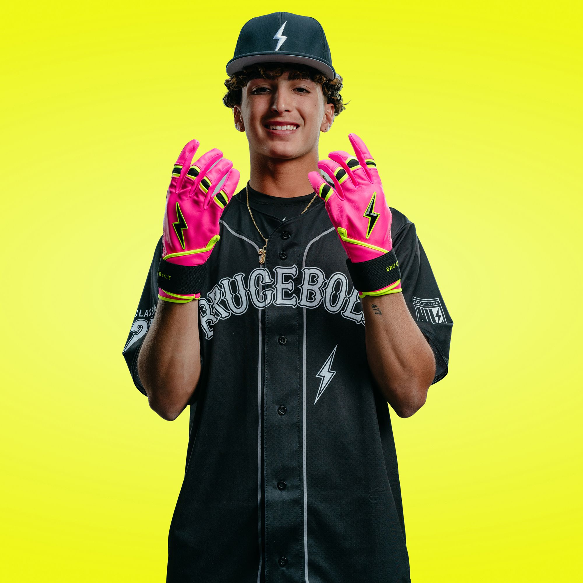 Bruce Bolt Men's Pink Lightning Long Cuff Batting Gloves product image