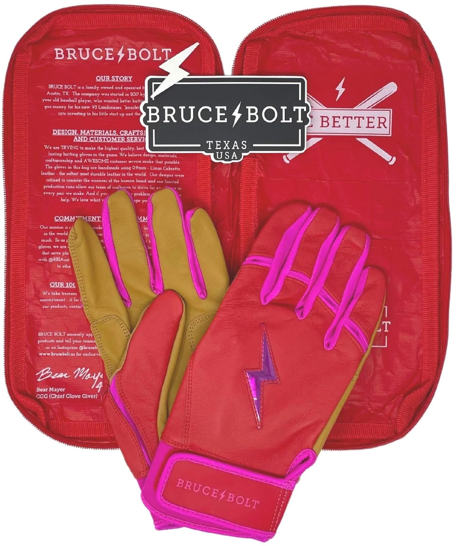 BRUCE BOLT Youth Signiture Series Short Cuff Gold Palm Batting Gloves product image