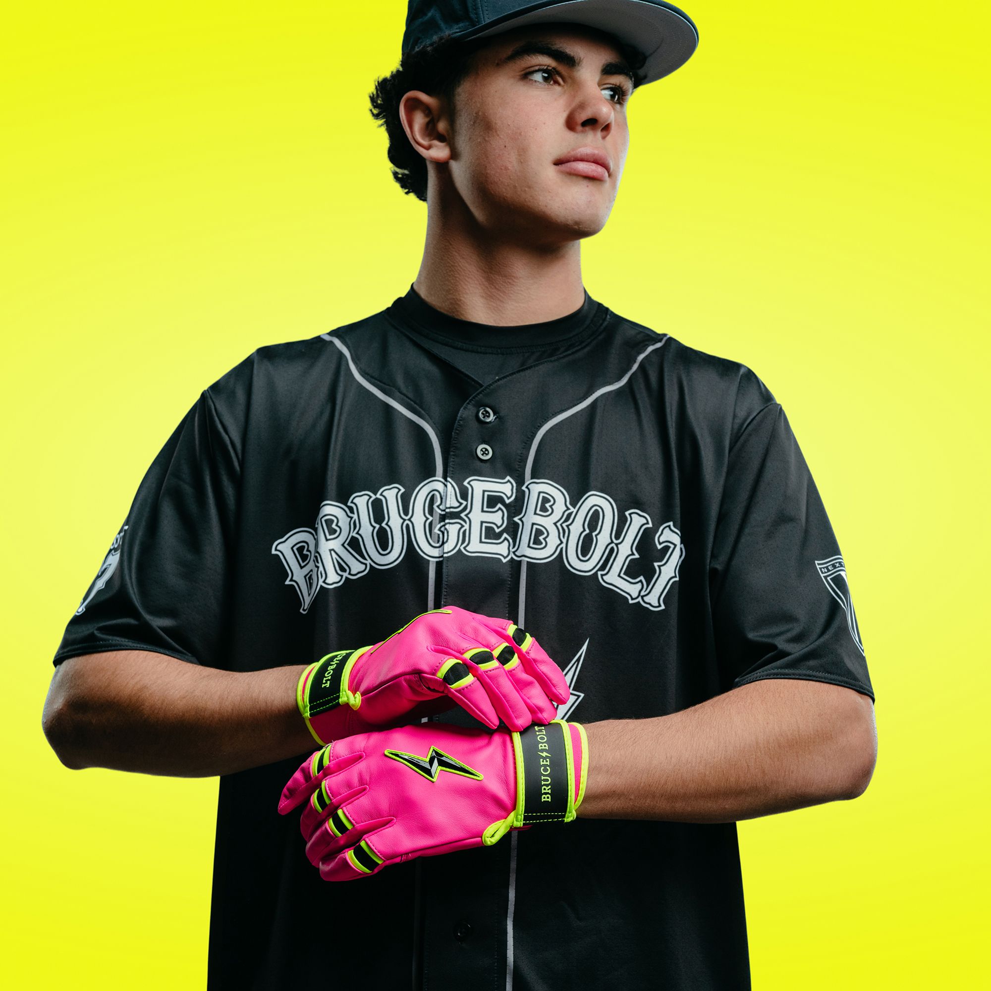 Bruce Bolt Youth Pink Lightning Short Cuff Batting Gloves product image