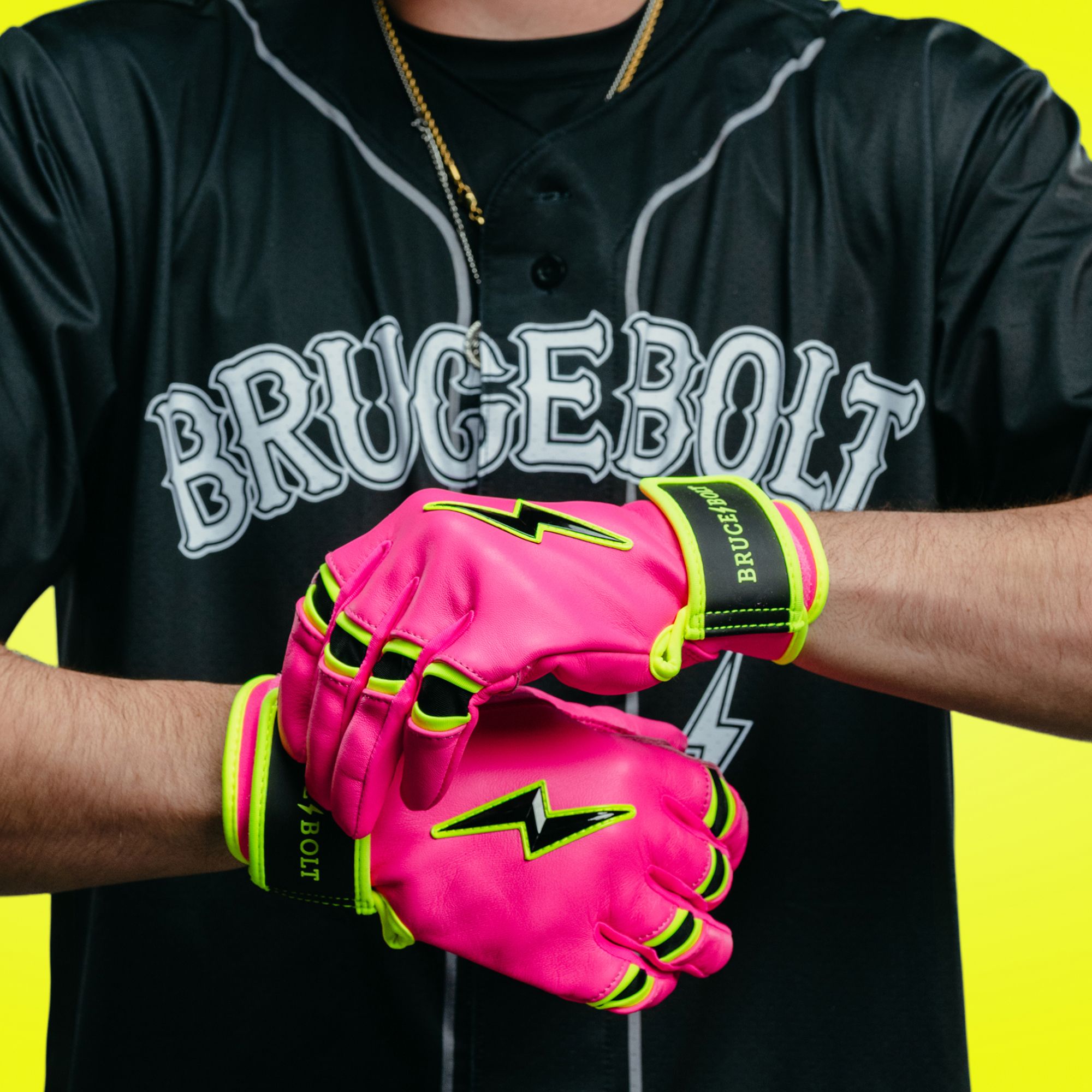Bruce Bolt Youth Pink Lightning Short Cuff Batting Gloves product image