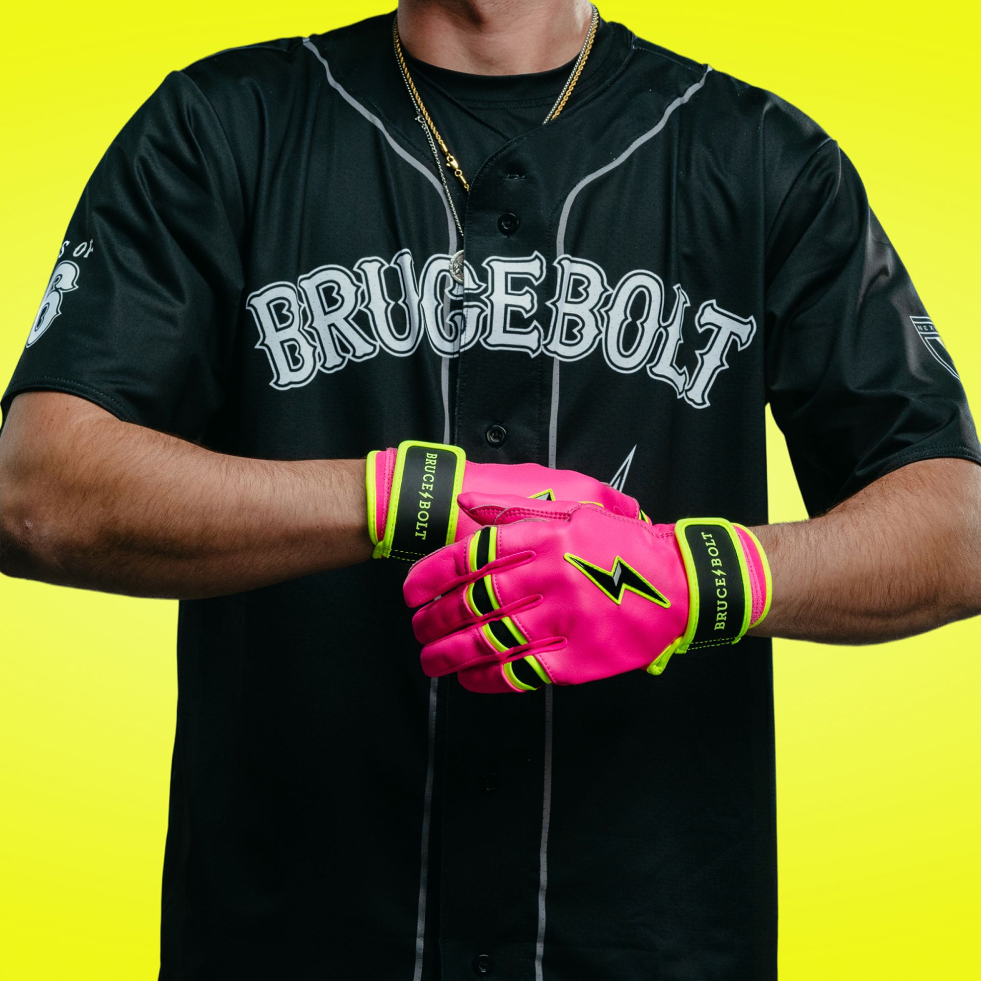 Bruce Bolt Men's Pink Lightning Short Cuff Batting Gloves product image
