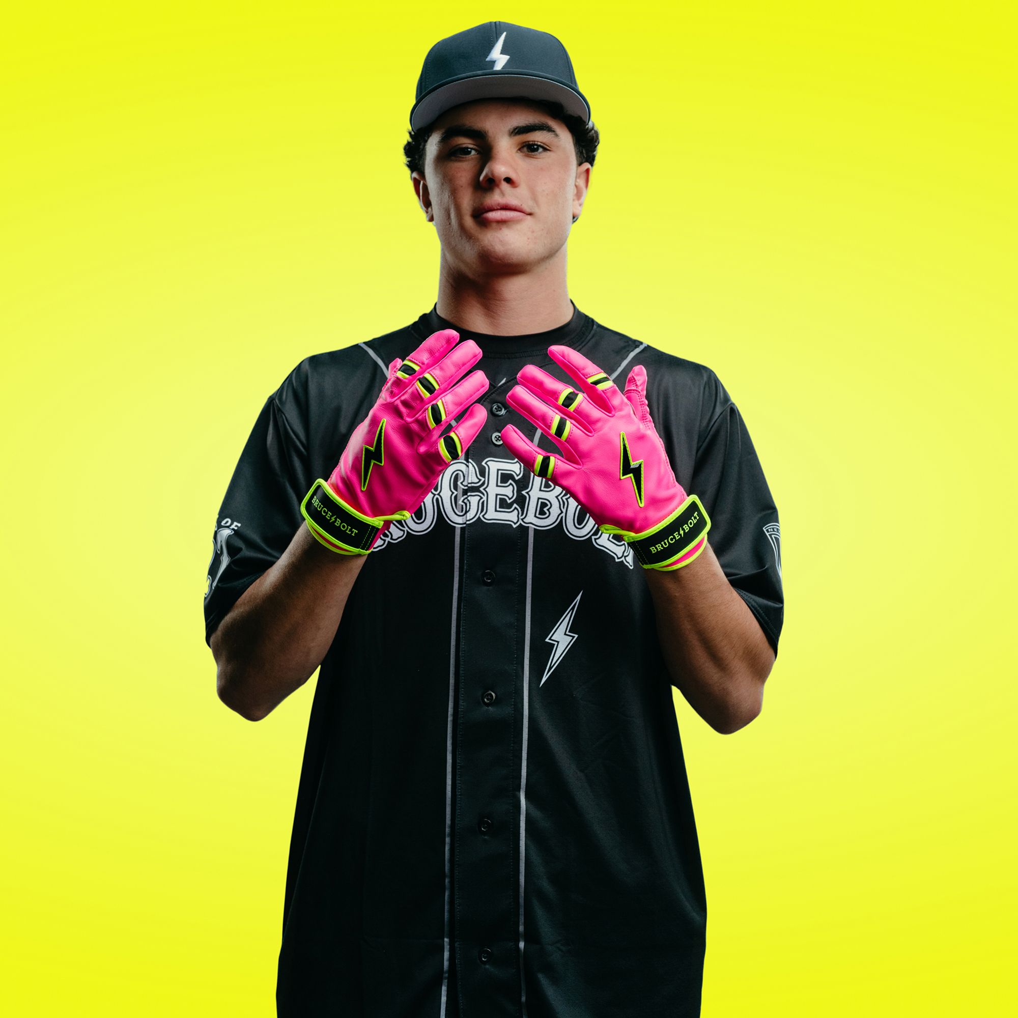 Bruce Bolt Men's Pink Lightning Short Cuff Batting Gloves product image