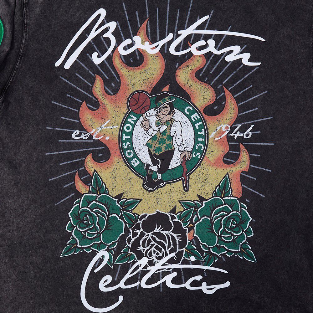 Pro Standard Men's Boston Celtics Black Fire And Roses Washed T-Shirt product image