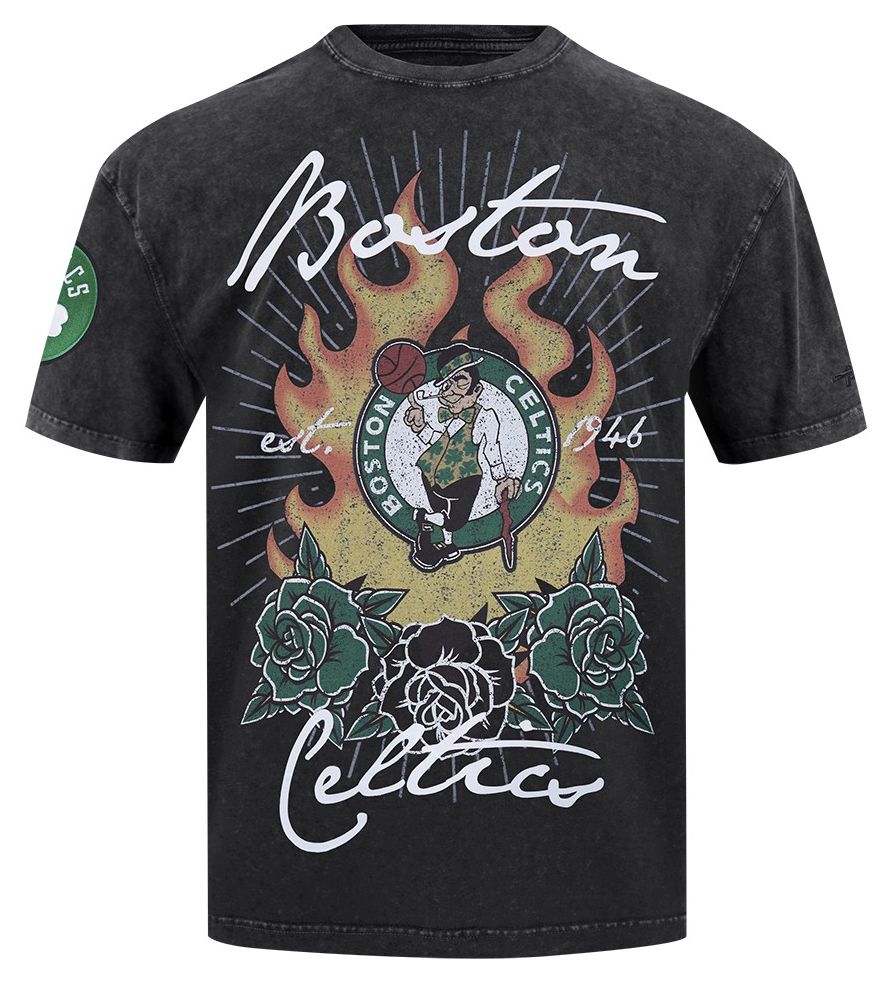 Pro Standard Men's Boston Celtics Black Fire And Roses Washed T-Shirt product image