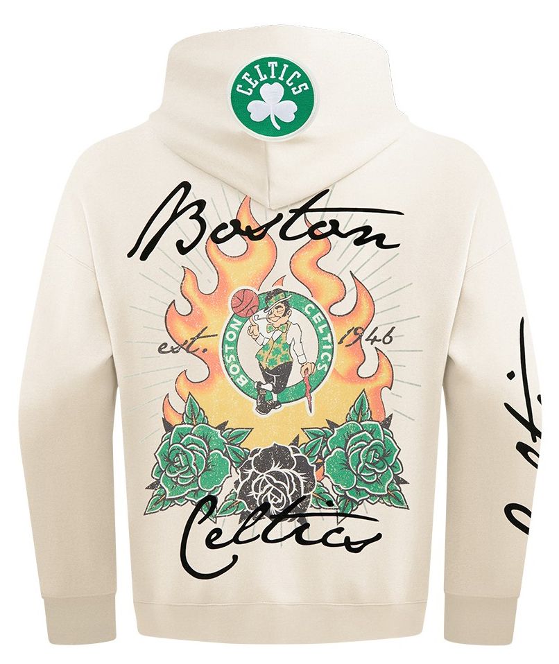 Pro Standard Men's Boston Celtics Off White Fire And Roses Washed Hoodie product image
