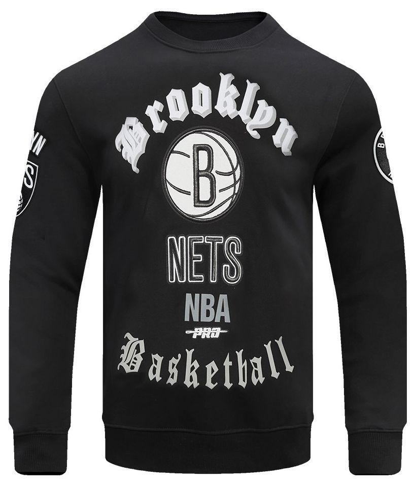 Pro Standard Men's Brooklyn Nets Black Old English Fleece Crewneck Sweatshirt product image