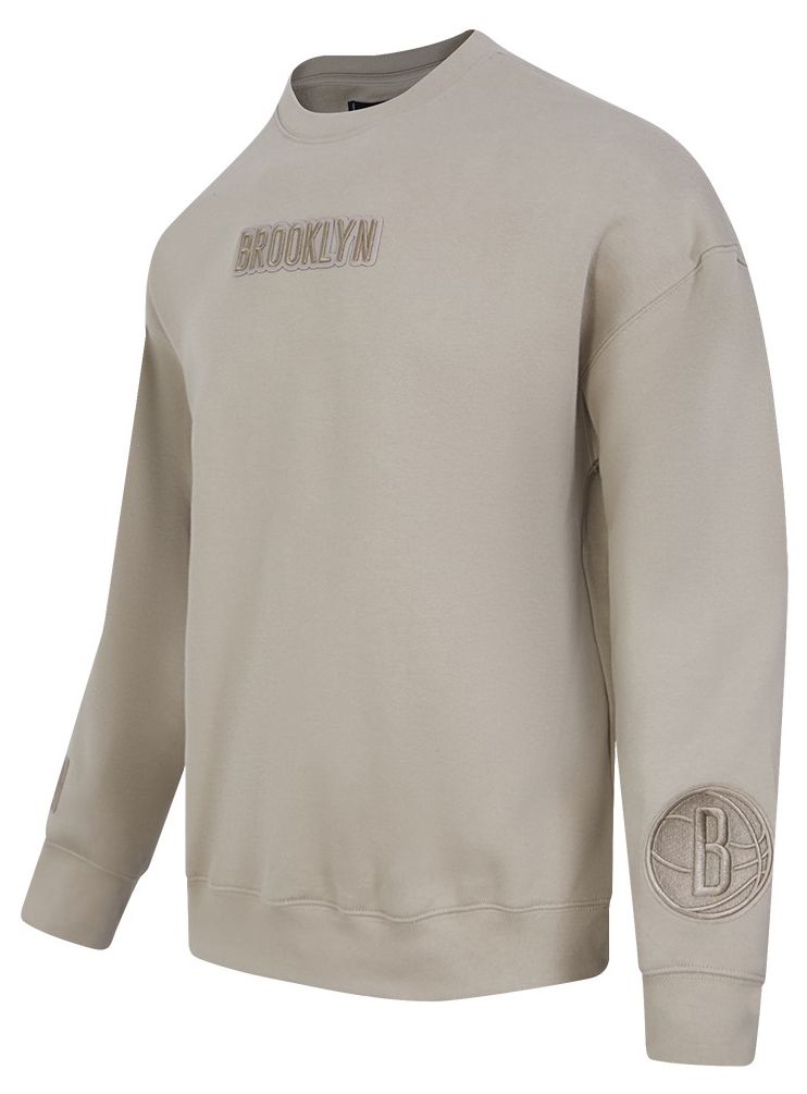 Pro Standard Men's Brooklyn Nets Taupe Wingspan Drop Shoulder Fleece Crewneck Sweatshirt product image