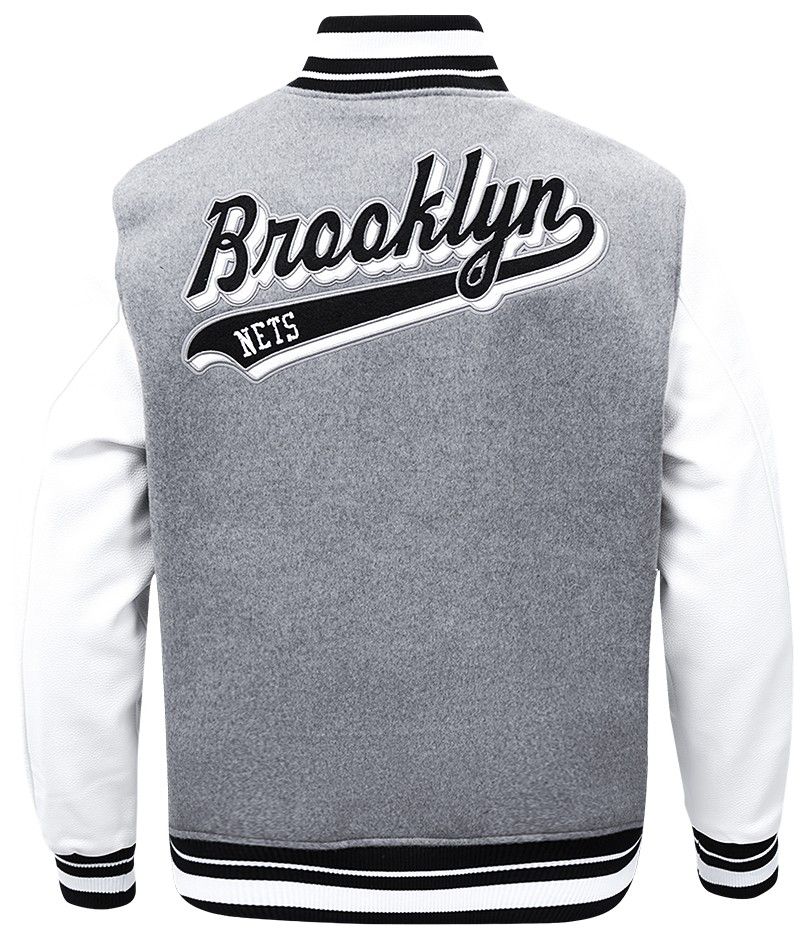 Pro Standard Men's Brooklyn Nets Grey Script Tail Rib Wool Varsity Jacket product image