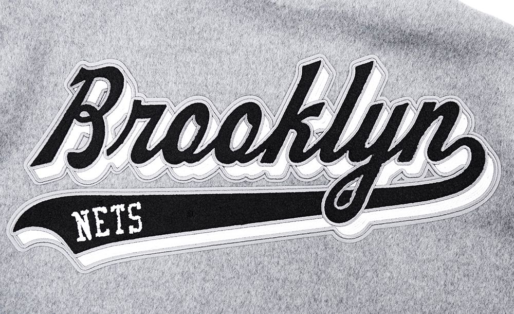 Pro Standard Men's Brooklyn Nets Grey Script Tail Rib Wool Varsity Jacket product image