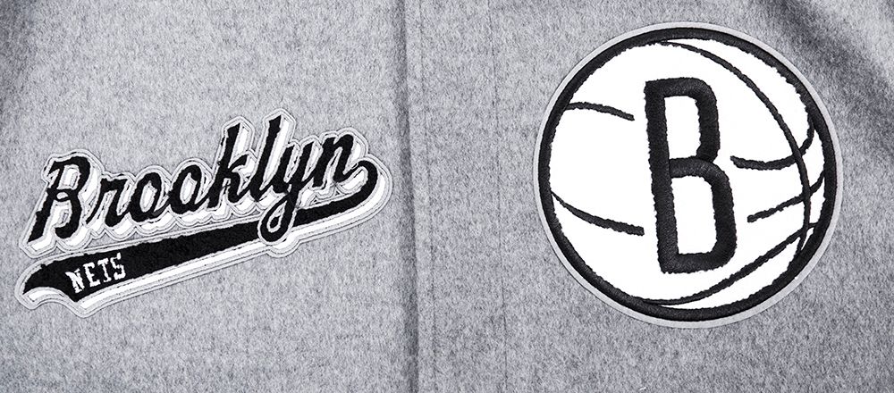 Pro Standard Men's Brooklyn Nets Grey Script Tail Rib Wool Varsity Jacket product image