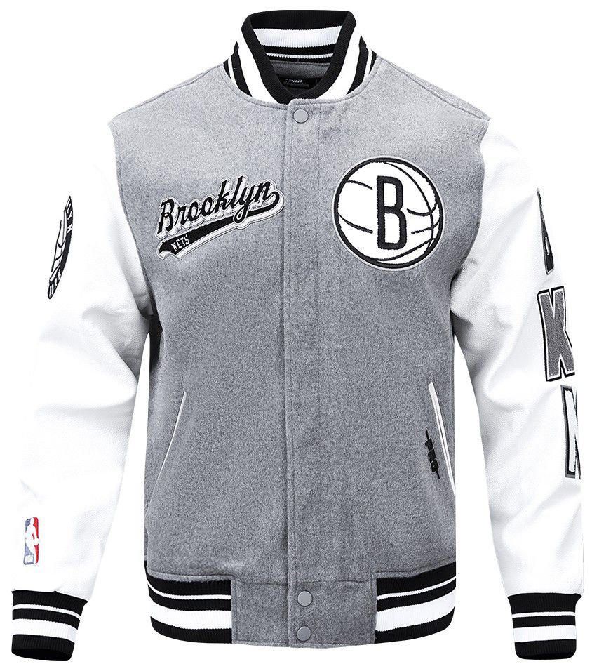 Pro Standard Men's Brooklyn Nets Grey Script Tail Rib Wool Varsity Jacket product image