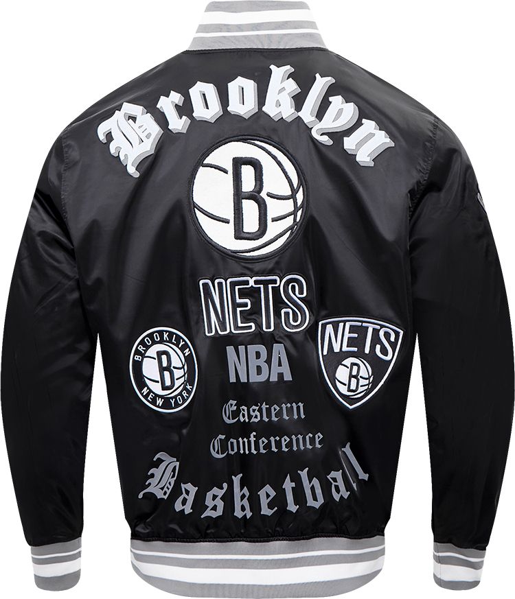 Pro Standard Men's Brooklyn Nets Black Old English Ribbed Satin Jacket product image