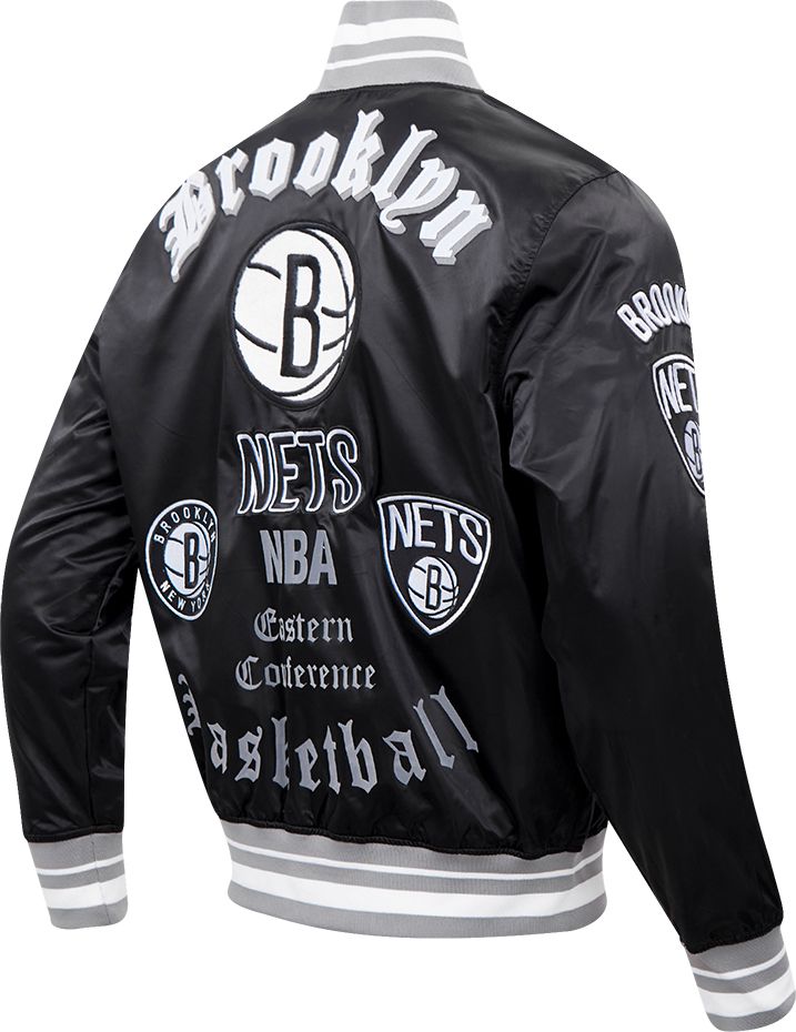 Pro Standard Men's Brooklyn Nets Black Old English Ribbed Satin Jacket product image