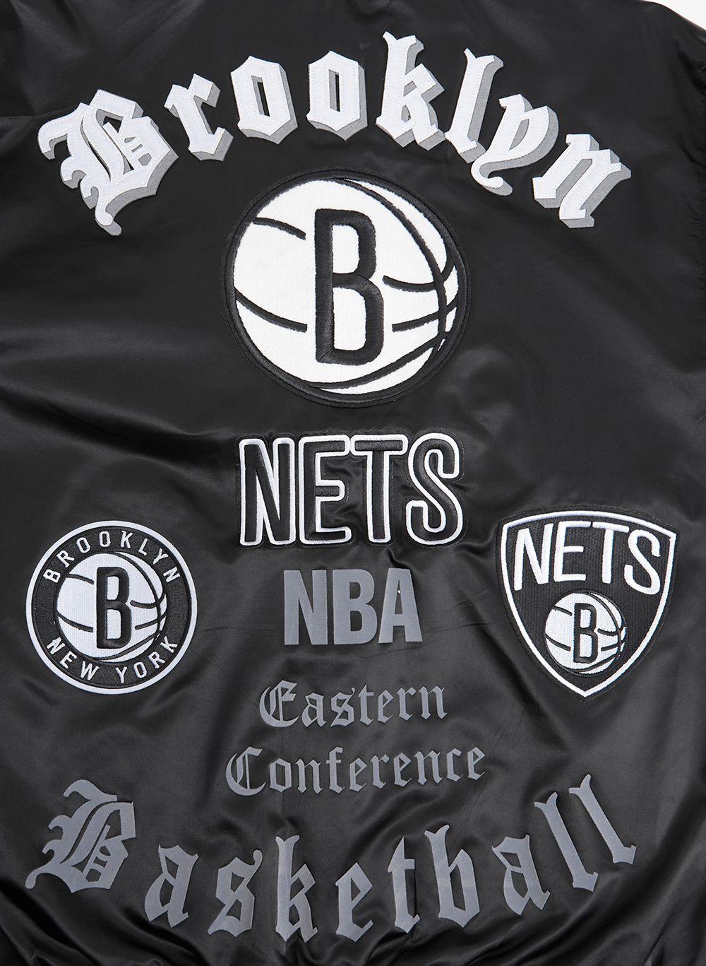 Pro Standard Men's Brooklyn Nets Black Old English Ribbed Satin Jacket product image