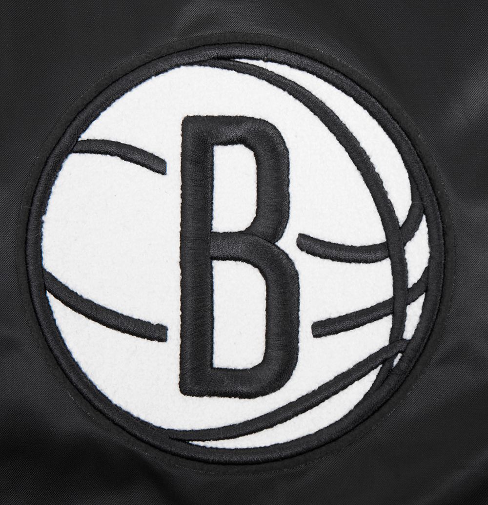 Pro Standard Men's Brooklyn Nets Black Old English Ribbed Satin Jacket product image