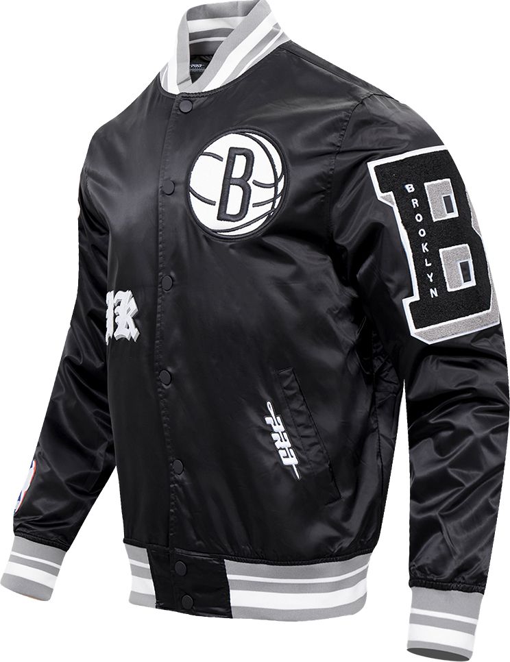 Pro Standard Men's Brooklyn Nets Black Old English Ribbed Satin Jacket product image