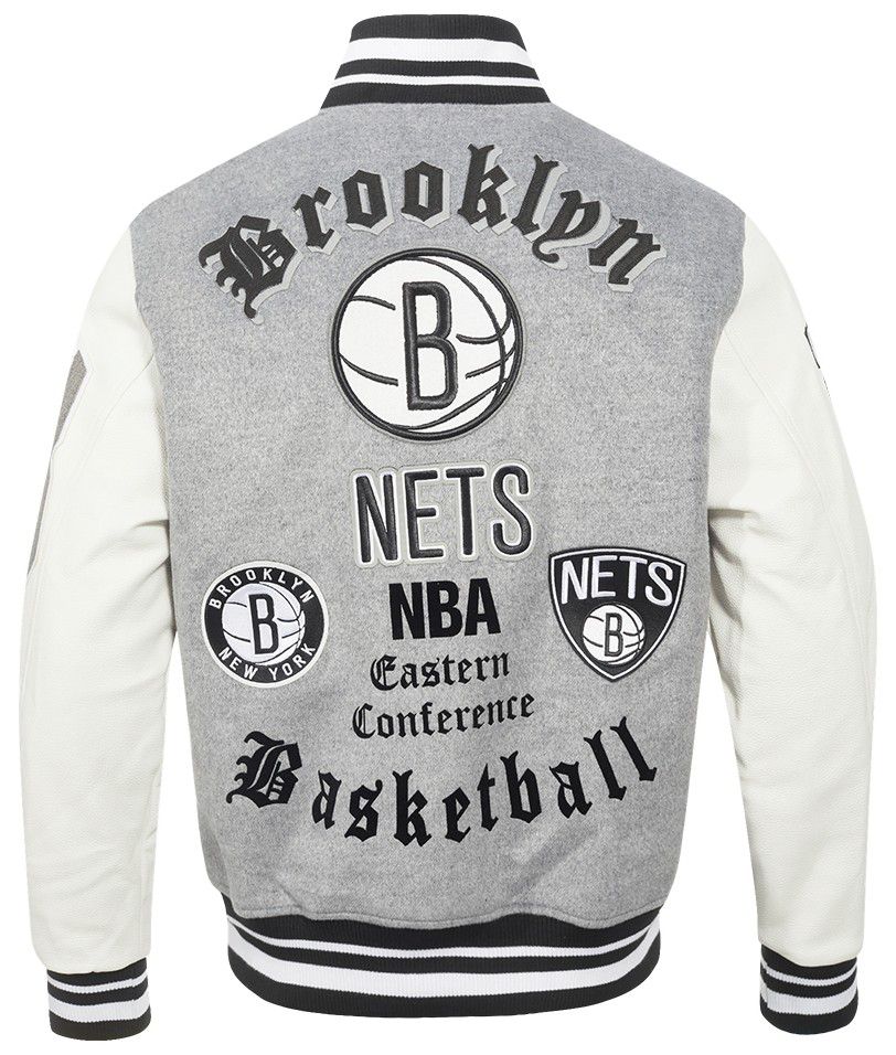 Pro Standard Men's Brooklyn Nets Grey Old English Rib Wool Varsity Jacket product image