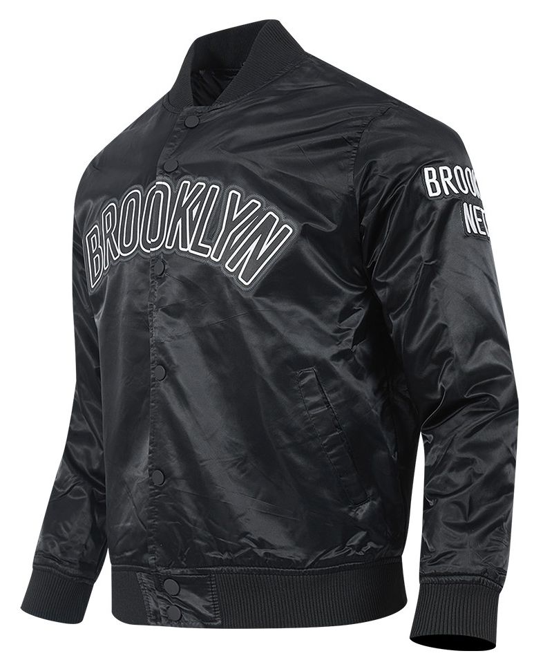 Pro Standard Men's Brooklyn Nets Black Big Logo Satin Jacket product image