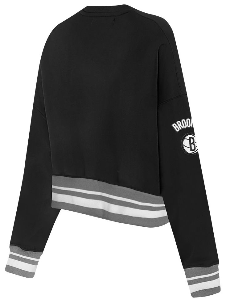 Pro Standard Women's Brooklyn Nets Black Mash Up Rib Fleece Crewneck Sweatshirt product image
