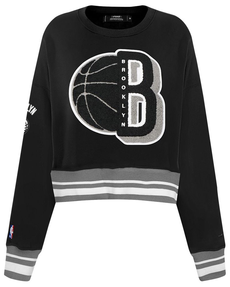 Pro Standard Women's Brooklyn Nets Black Mash Up Rib Fleece Crewneck Sweatshirt product image