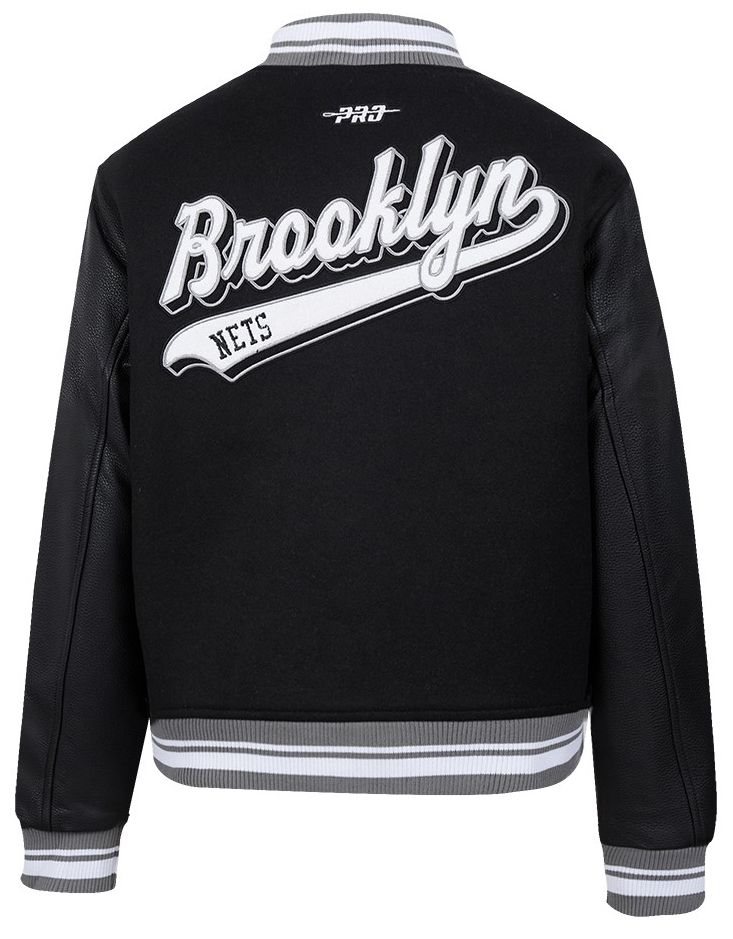 Pro Standard Women's Brooklyn Nets Black Script Tail Wool Varsity Jacket product image
