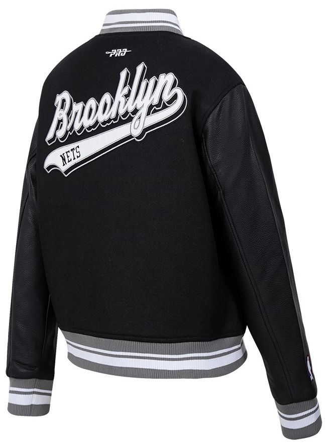 Pro Standard Women's Brooklyn Nets Black Script Tail Wool Varsity Jacket product image