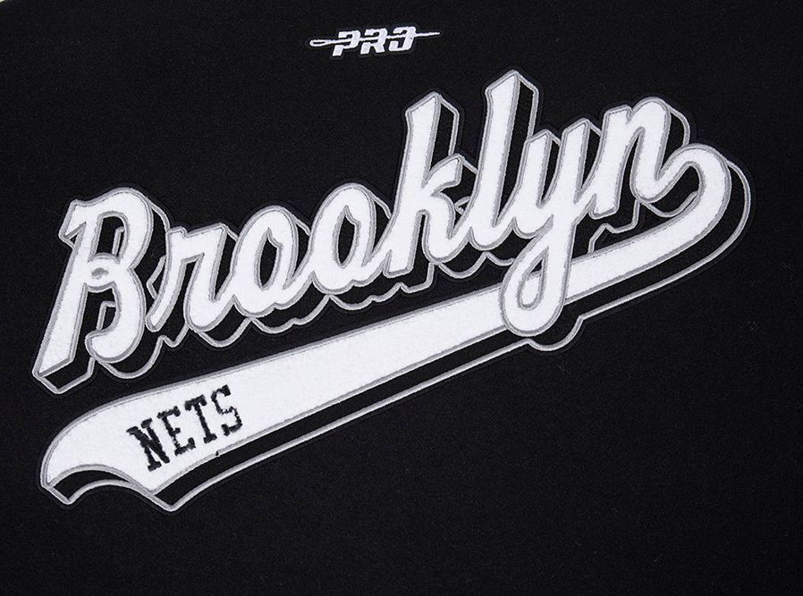 Pro Standard Women's Brooklyn Nets Black Script Tail Wool Varsity Jacket product image