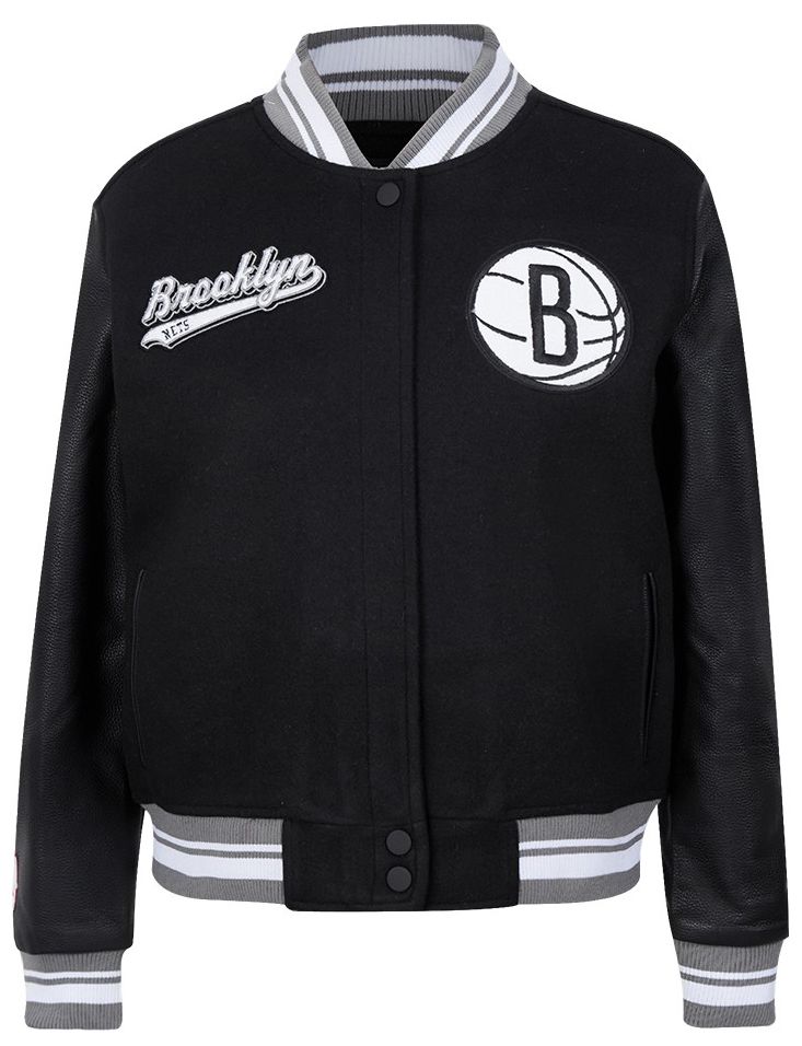 Pro Standard Women's Brooklyn Nets Black Script Tail Wool Varsity Jacket product image