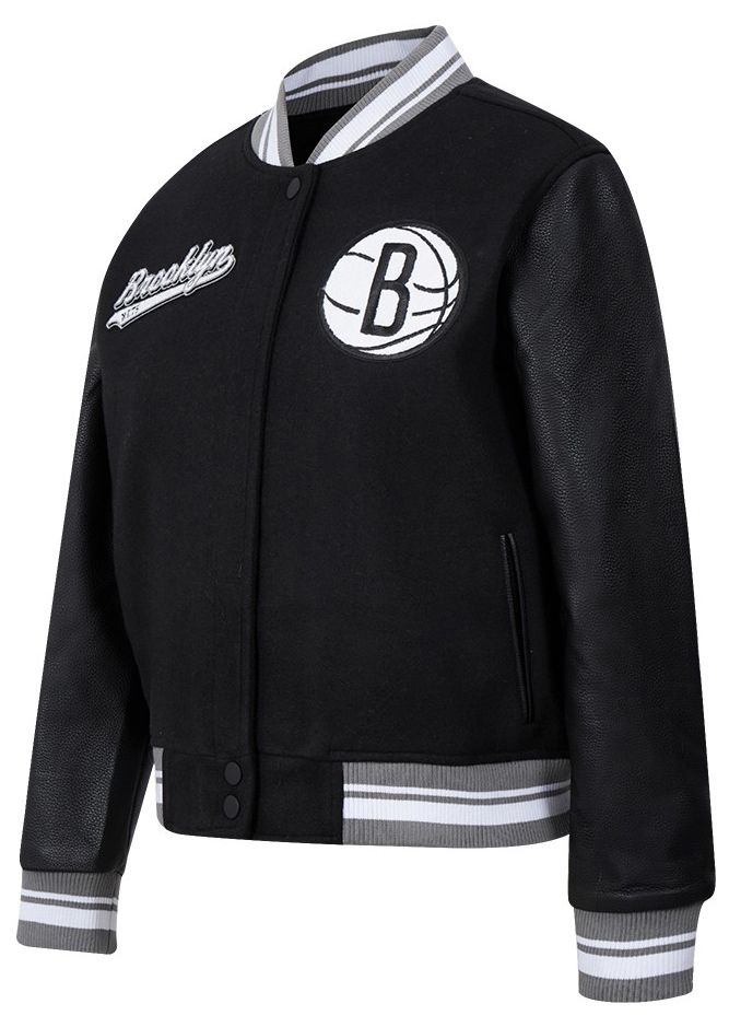 Pro Standard Women's Brooklyn Nets Black Script Tail Wool Varsity Jacket product image