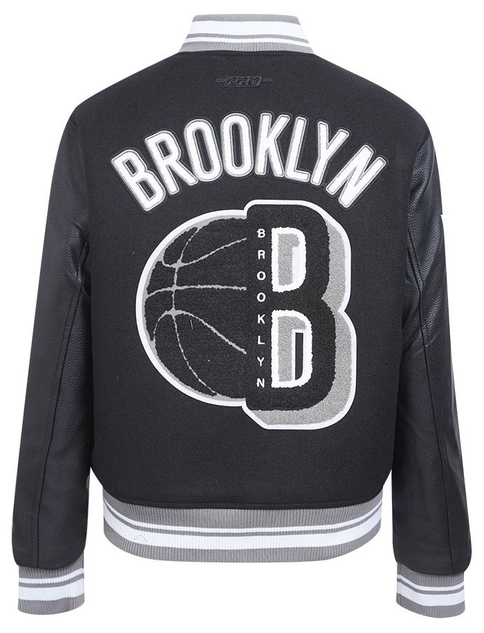 Pro Standard Women's Brooklyn Nets Black Mash Up Rib Wool Varsity Jacket product image