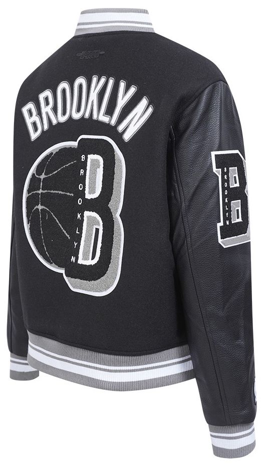 Pro Standard Women's Brooklyn Nets Black Mash Up Rib Wool Varsity Jacket product image