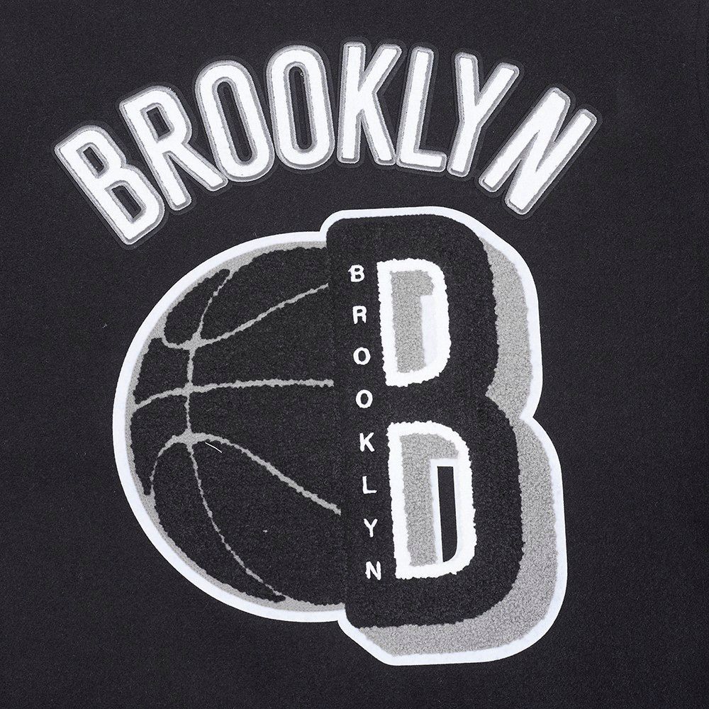 Pro Standard Women's Brooklyn Nets Black Mash Up Rib Wool Varsity Jacket product image
