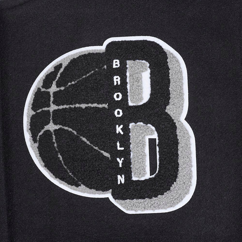 Pro Standard Women's Brooklyn Nets Black Mash Up Rib Wool Varsity Jacket product image