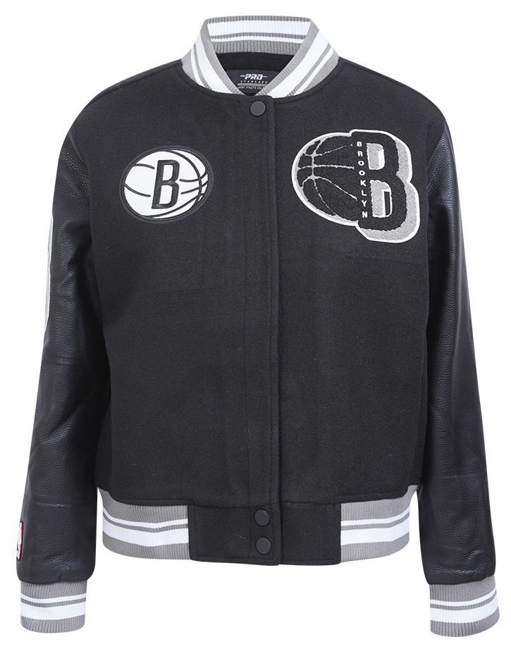 Pro Standard Women's Brooklyn Nets Black Mash Up Rib Wool Varsity Jacket product image