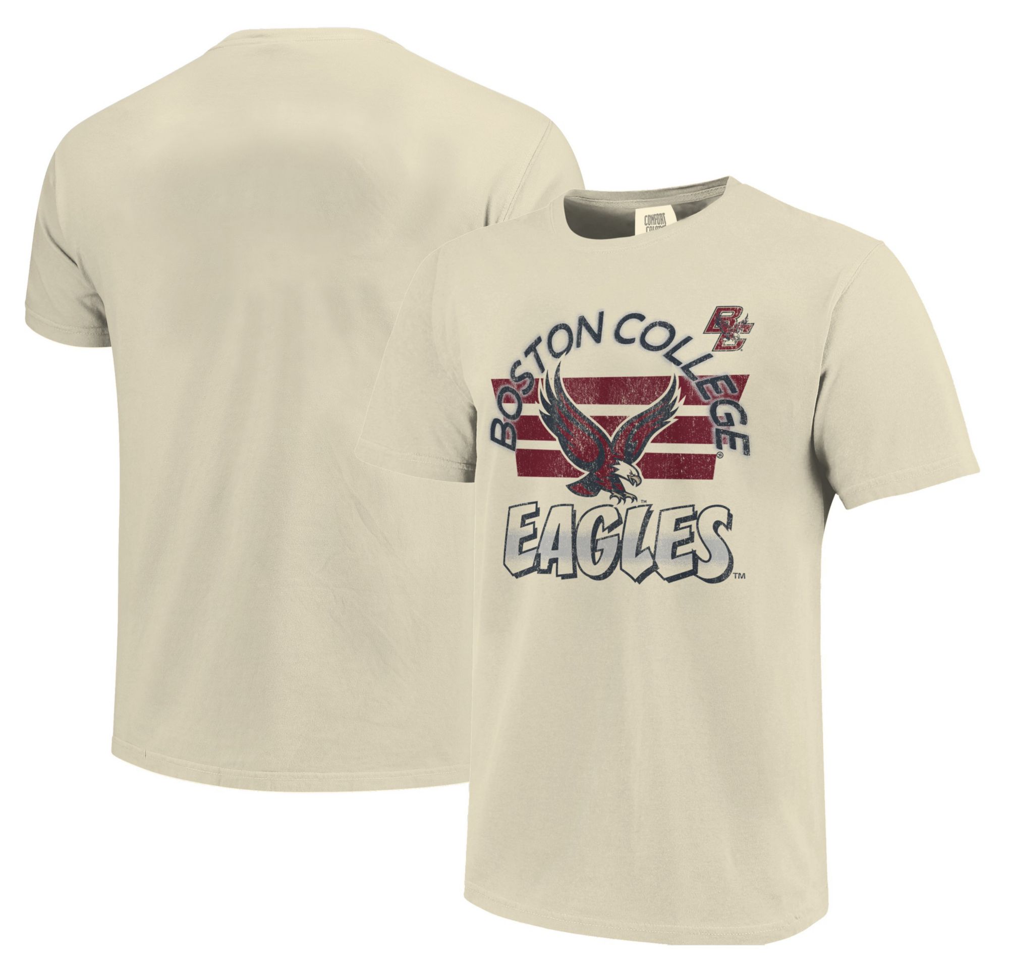Image One Men's Boston College Eagles Ivory Triple Stripe Overlay T-Shirt product image