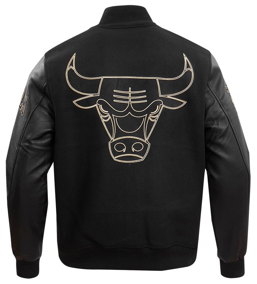 Pro Standard Men's Chicago Bulls Black & Gold Wool Varsity Jacket product image