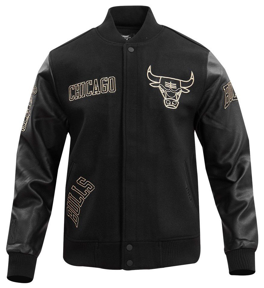 Pro Standard Men's Chicago Bulls Black & Gold Wool Varsity Jacket product image