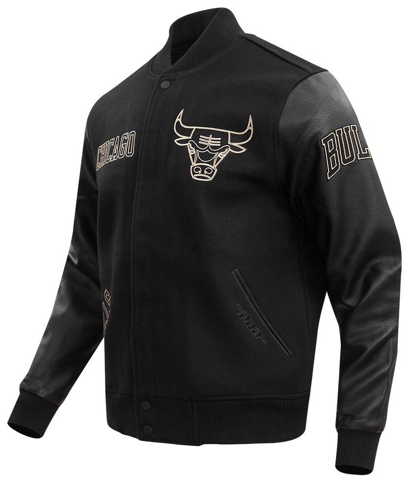 Pro Standard Men's Chicago Bulls Black & Gold Wool Varsity Jacket product image
