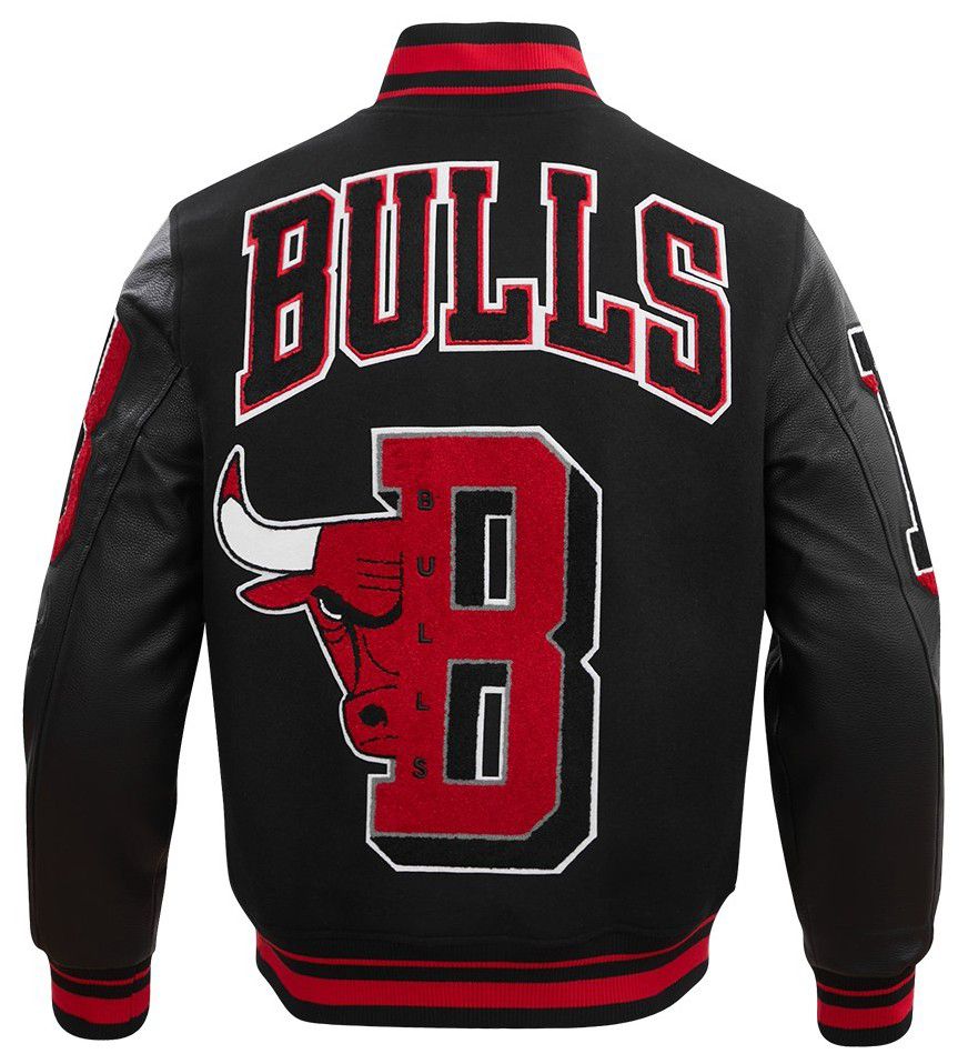 Pro Standard Men's Chicago Bulls Black Mash Up Rib Wool Varsity Jacket product image