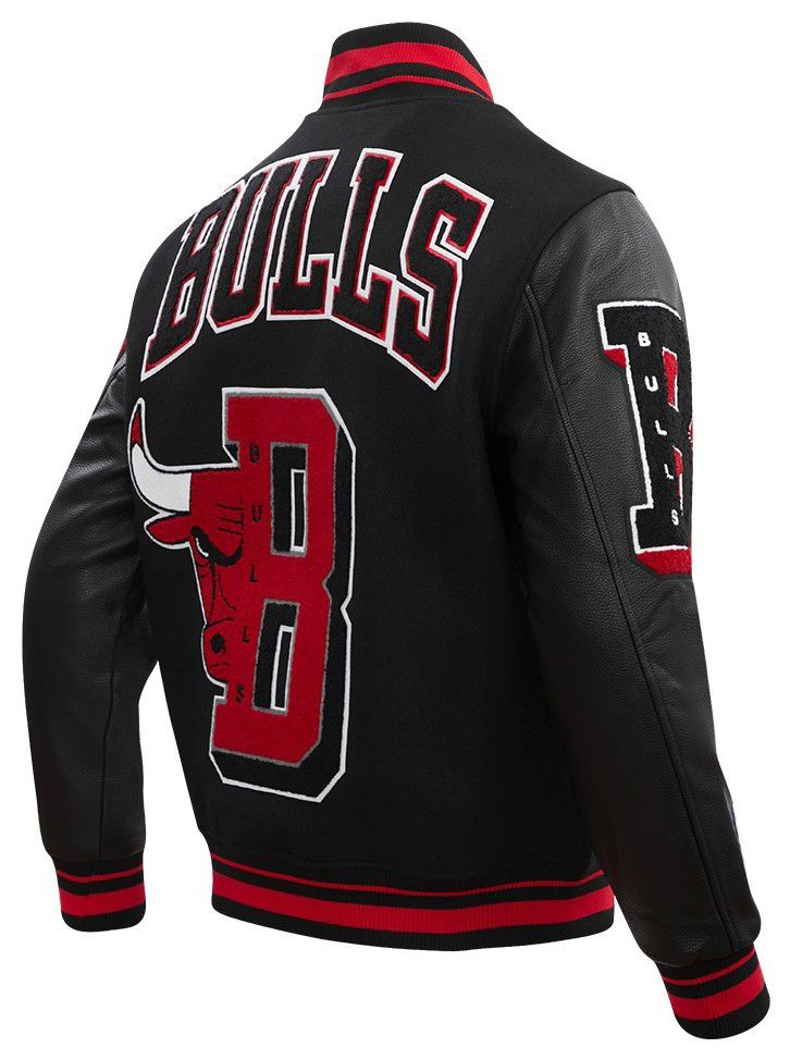 Pro Standard Men's Chicago Bulls Black Mash Up Rib Wool Varsity Jacket product image