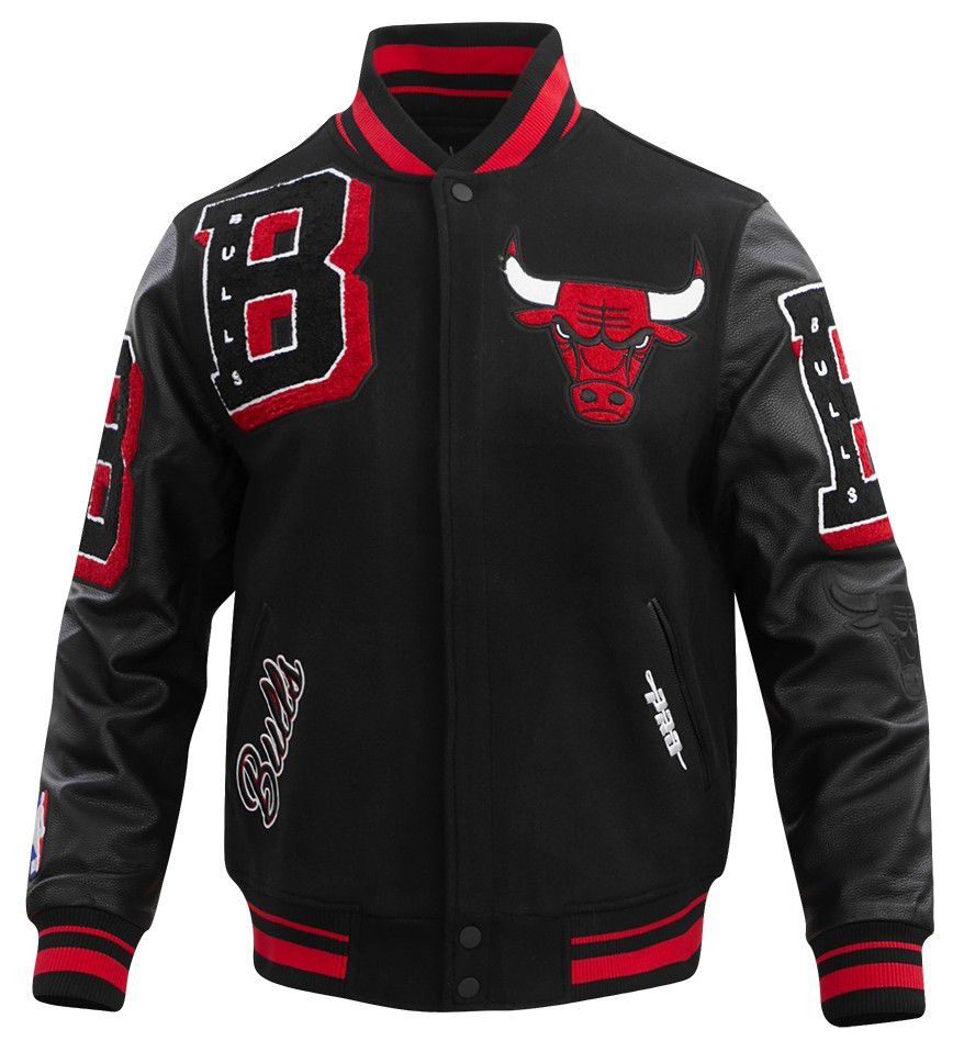 Pro Standard Men's Chicago Bulls Black Mash Up Rib Wool Varsity Jacket product image