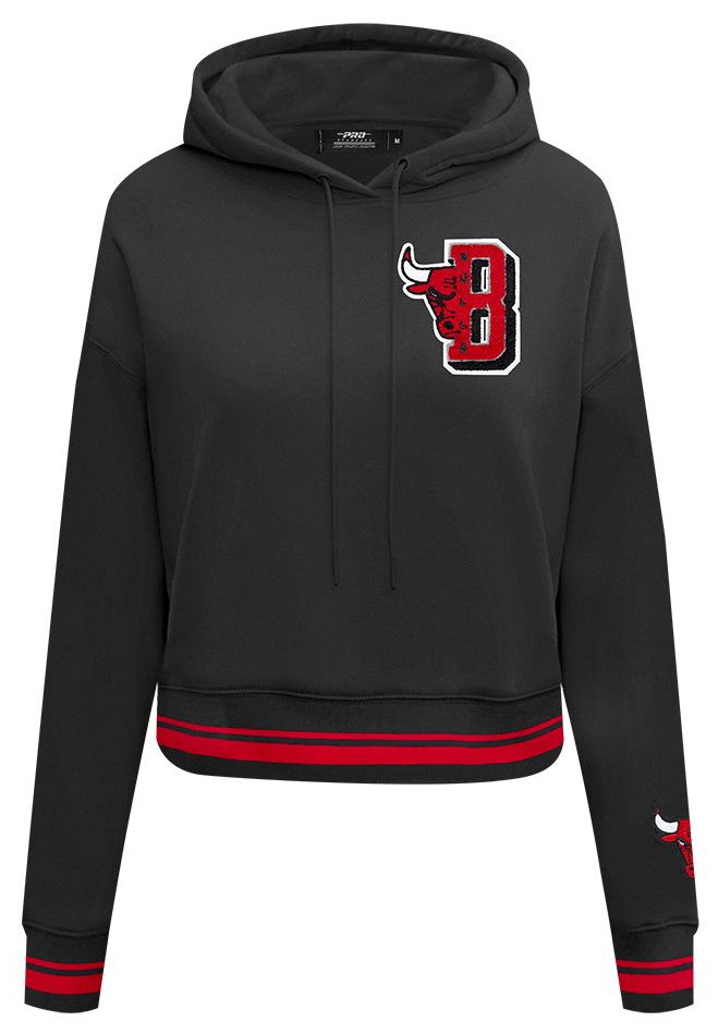 Pro Standard Women's Chicago Bulls Black Mash Up Rib Cropped Fleece Pullover Hoodie product image